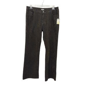 NWT Style NY Paris Denim Brown Black‎ Cheetah Print Wide Leg Jeans Women's 14